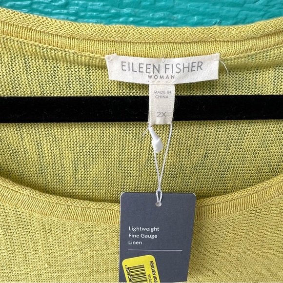 Eileen Fisher Bateau Neck Organic Linen Yellow Boxy Sweater Pullover SIZE 2X NWT - Picture 3 of 6